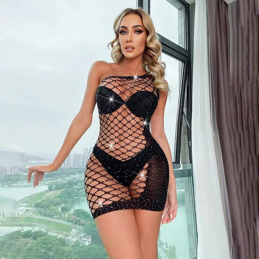 Bold Diamond Net Fishnet Mini Dress - EdenSeduce