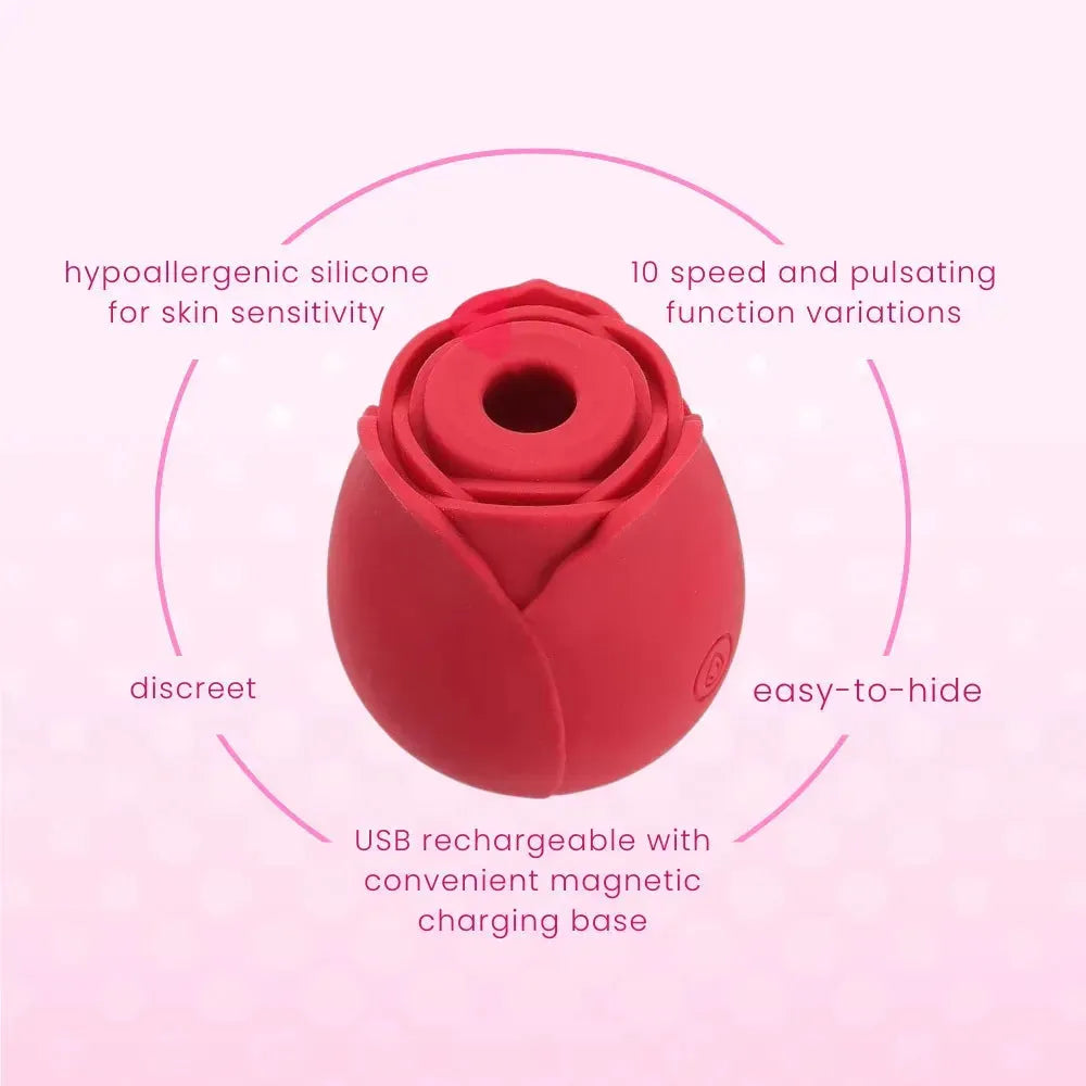 FREE #1 Selling Rose Sex Toy Air Pulse Stimulator in Red - EdenSeduce