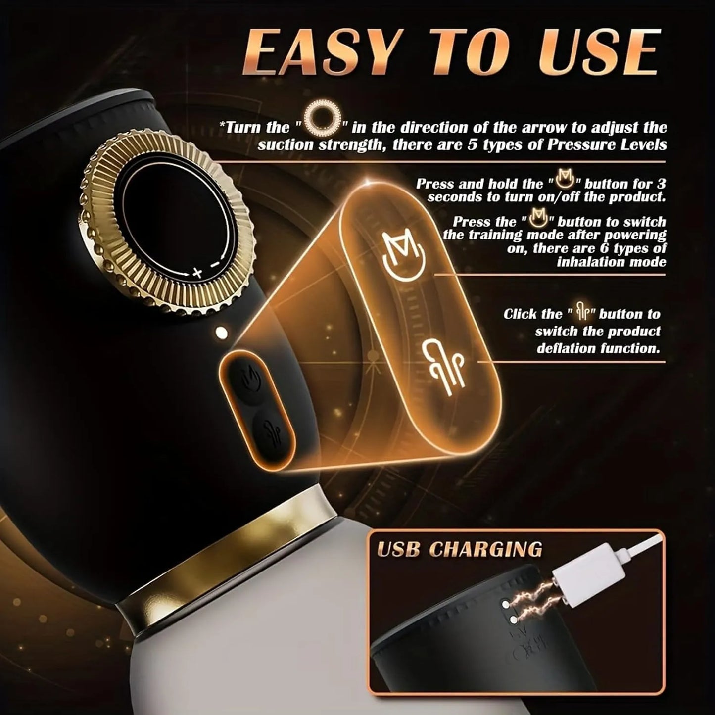 Premium Rechargeable Penis Pump – 6 Suction Modes & Progress Tracking