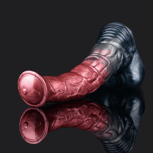 Ride the Pleasure Wave with Metallic Red Dildo