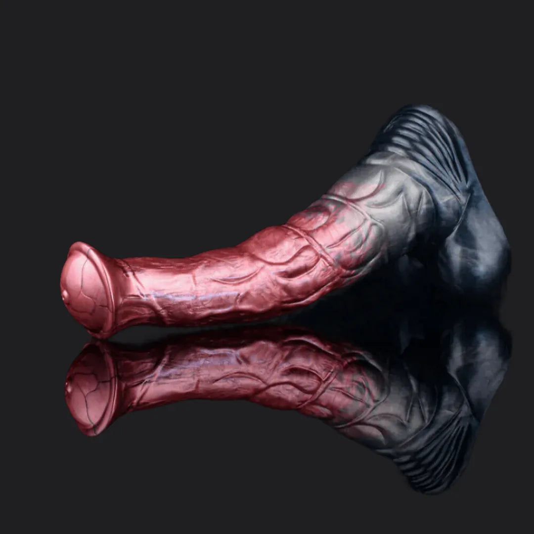 Ride the Pleasure Wave with Metallic Red Dildo