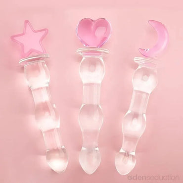 Pink heart glass dildo Glass anal dildo - EdenSeduce