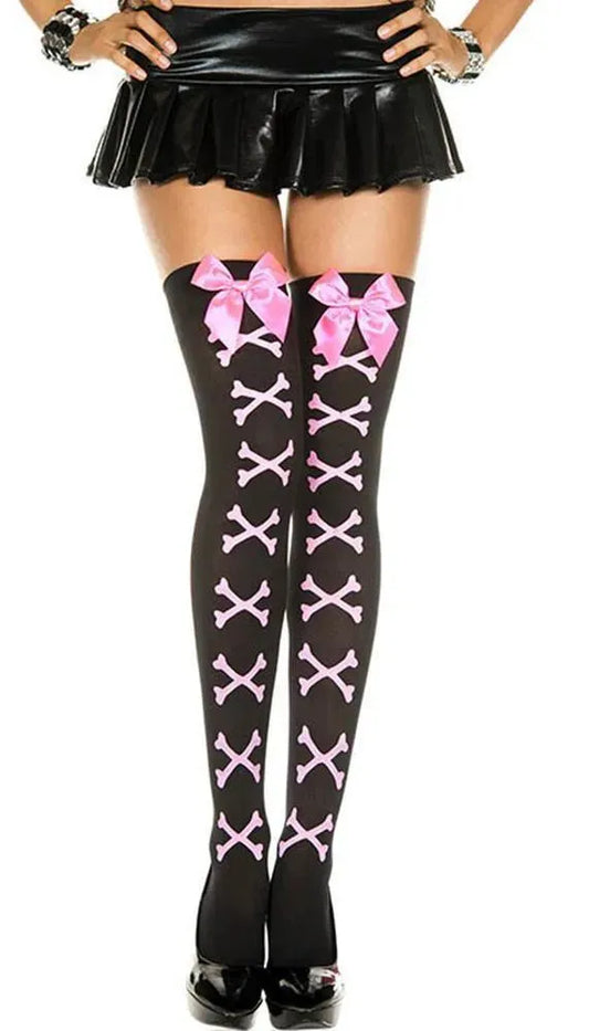 Black/Pink Cross Bone Stocking - EdenSeduce