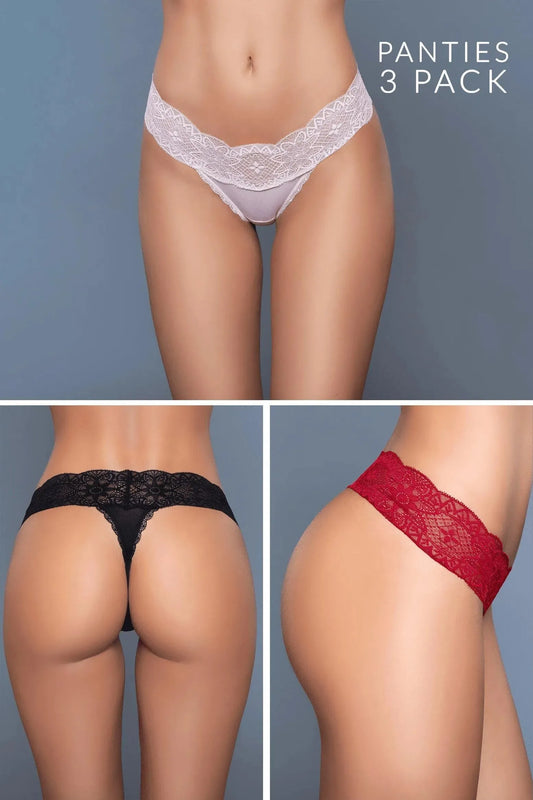 Danielle 3-Pack Lace Trim Thong - EdenSeduce