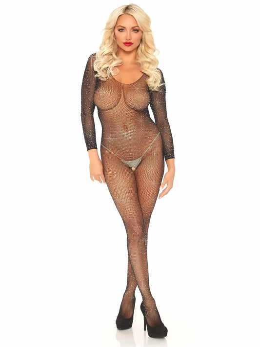 Leg Avenue Fishnet Rhinestone Crotchless Bodystocking - EdenSeduce