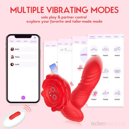Girthy Thrusting Rose Vibrator – Remote Control Pleasure
