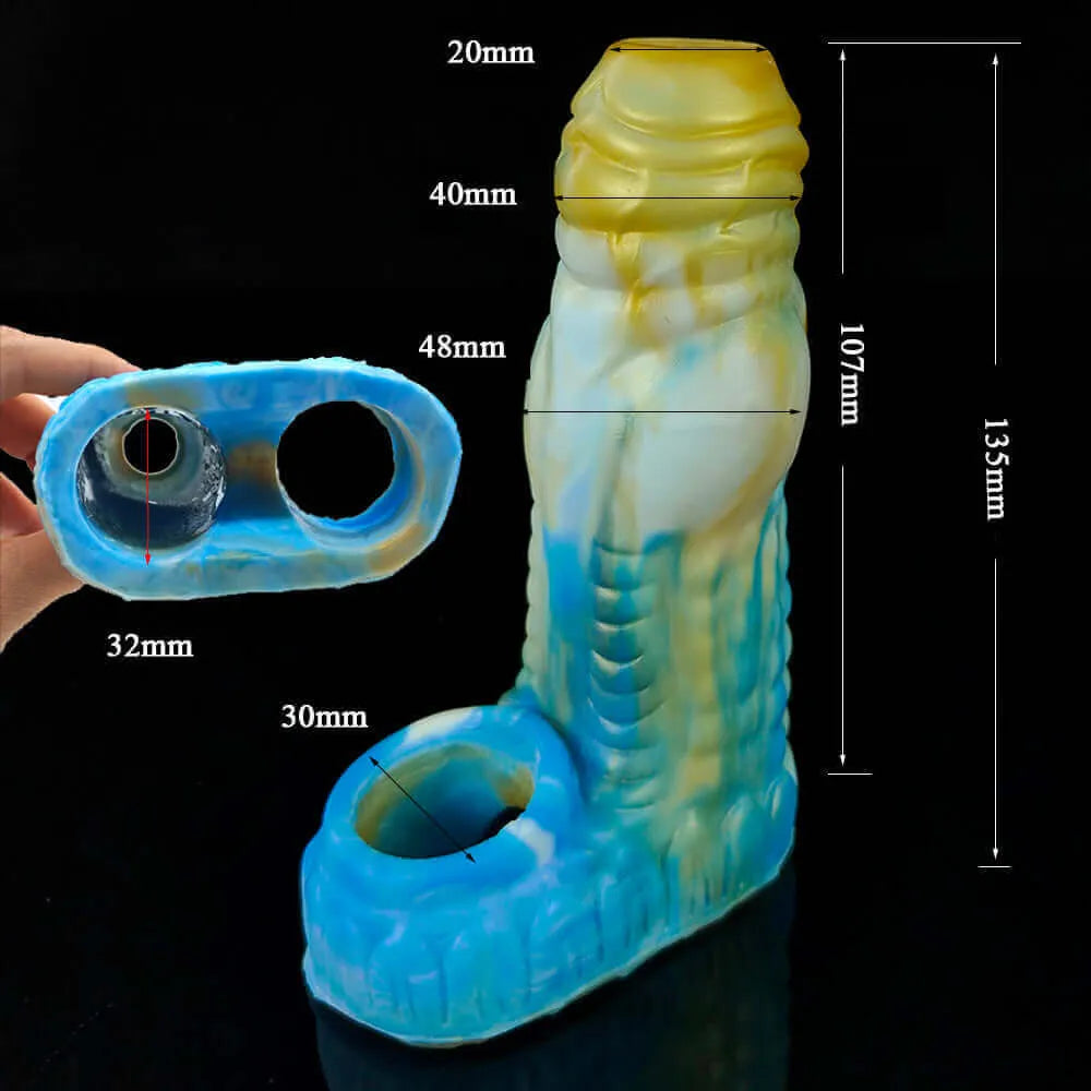 Erek-Hus Dragon Cum Thru Penis Sleeve - Yellow & Blue