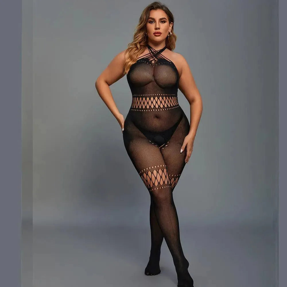 Black Crisscross Bodystocking - One Size and Queen Available - EdenSeduce