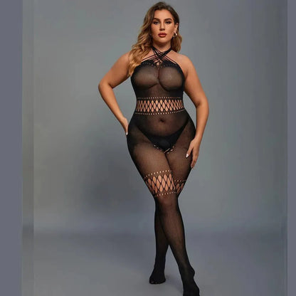 Black Crisscross Bodystocking - One Size and Queen Available - EdenSeduce