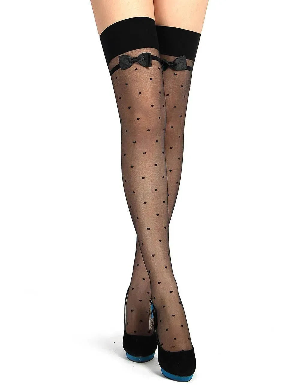 Black Polka-Dot Stockings - One Size Fits Most - EdenSeduce