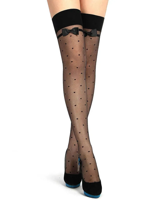 Black Polka-Dot Stockings - One Size Fits Most - EdenSeduce
