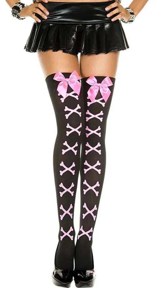 Black/Pink Cross Bone Stocking - EdenSeduce